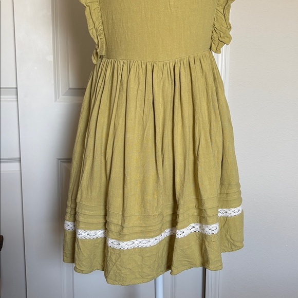 Klesis Small Chartreuse Green Ruffle Lace Mini Dress button down - Picture 9 of 10
